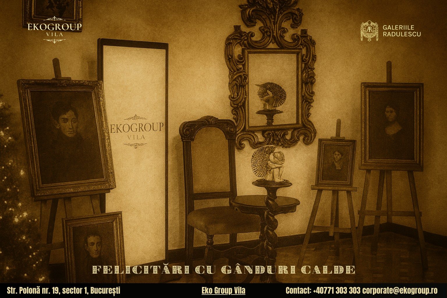 Urări de Crăciun inspirate din perioada interbelică, oferind farmecul Crăciunului anilor ’30 la Eko Group Vila